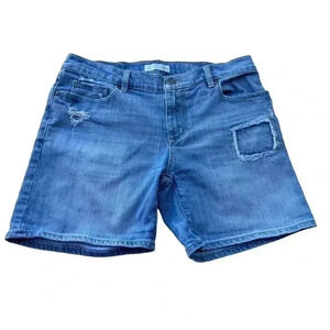 Women’s Loft Distressed Patch Cutoff Denim Jean Shorts•Size 4/27•Medium Blue•